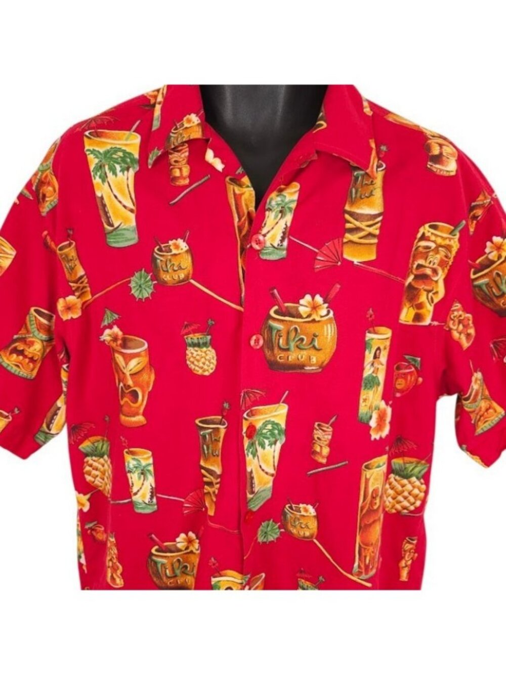 Vintage Fivecrown Hawaiian Shirt Mens Size Medium Red 90s Tiki Made In USA